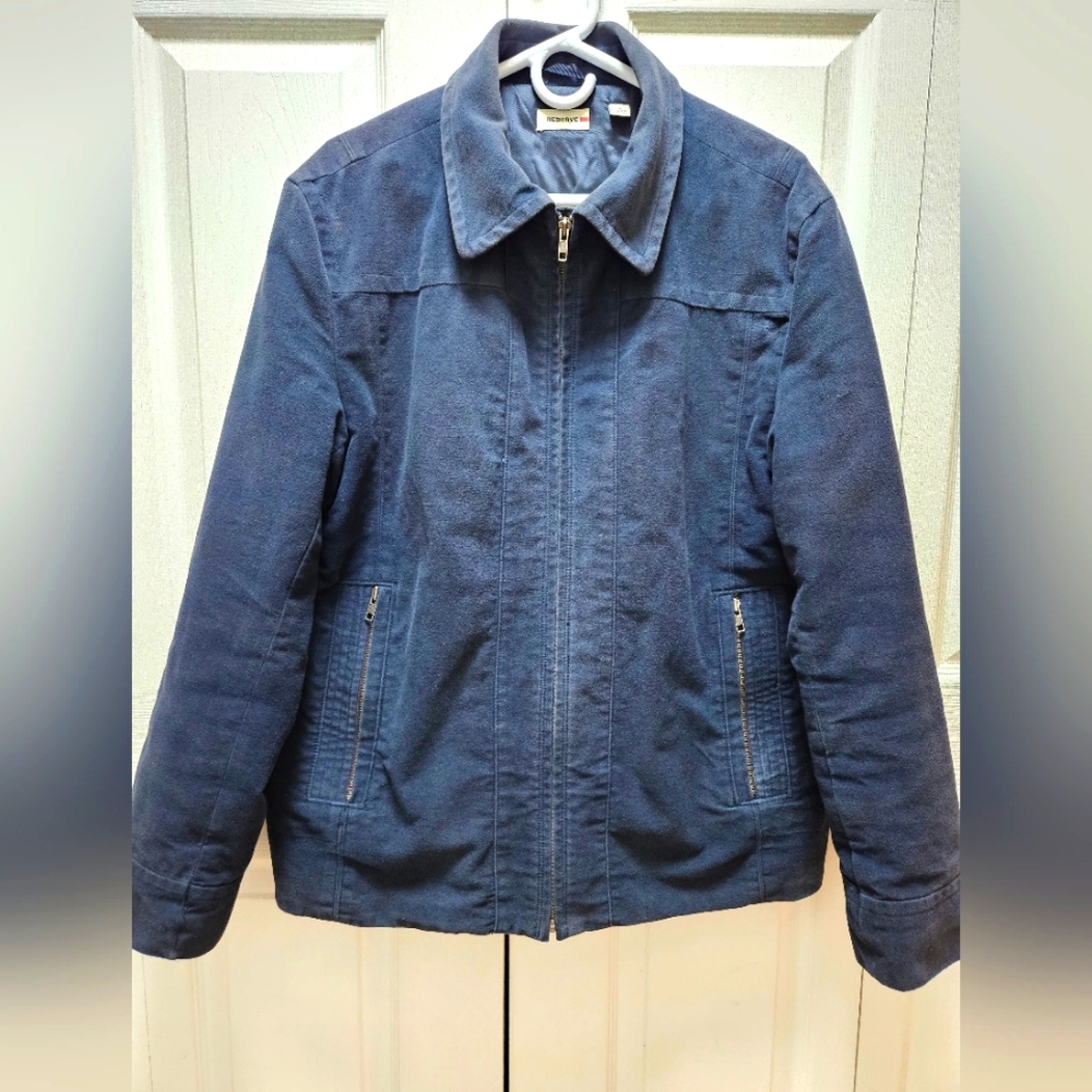 Vintage Reserve Men's Faux Suede Navy Blue Jacket Size Large Cotton.